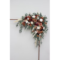  Flower arch arrangement in cinnamon ivory burgundy orange colors.  Arbor flowers. Floral archway. Faux flowers for wedding arch. 5287