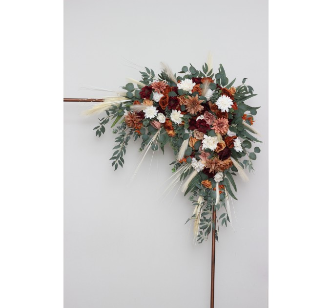 Flower Arch Arrangement in Cinnamon, Ivory, Burgundy & Orange | Faux Floral Archway for Wedding