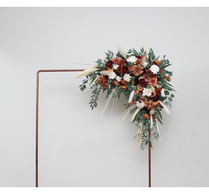 Flower Arch Arrangement in Cinnamon, Ivory, Burgundy & Orange | Faux Floral Archway for Wedding