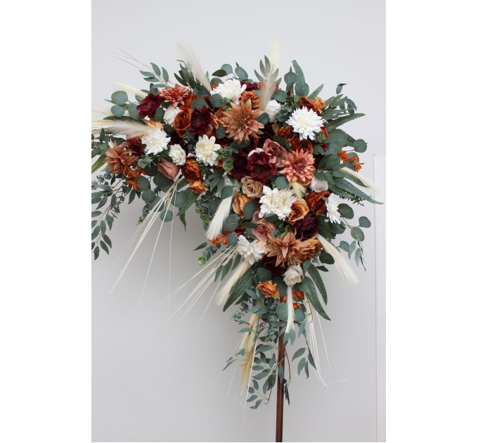 Flower Arch Arrangement in Cinnamon, Ivory, Burgundy & Orange | Faux Floral Archway for Wedding