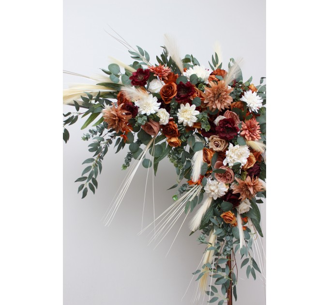 Flower Arch Arrangement in Cinnamon, Ivory, Burgundy & Orange | Faux Floral Archway for Wedding