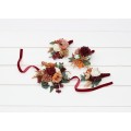 Wedding Boutonnieres & Wrist Corsage in Cinnamon, Ivory, Burgundy & Orange | Faux Flower Accessories