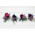 Wedding Boutonnieres & Wrist Corsage in Teal, Magenta, Blue & Purple | Faux Flower Accessories