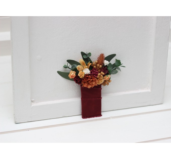 Pocket Boutonniere in Rust, Ivory & Burgundy | Faux Flower Accessories