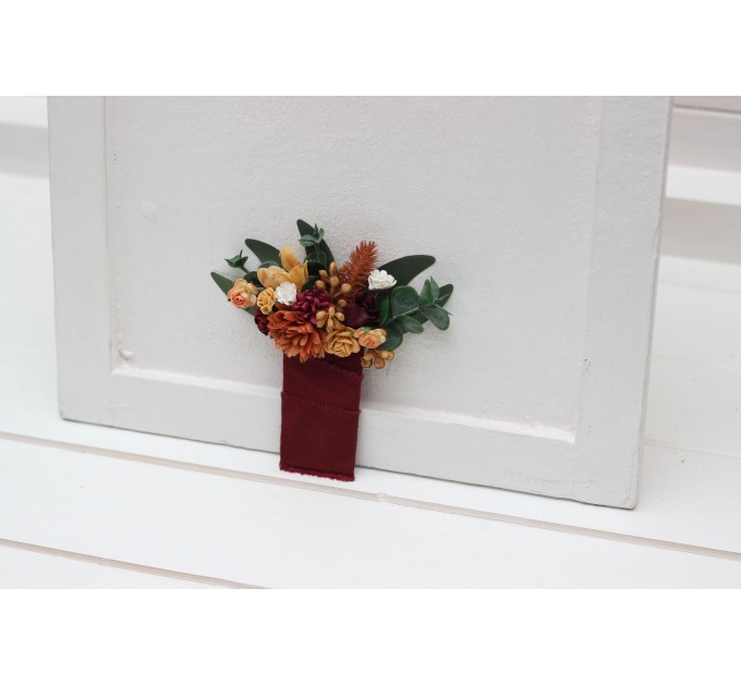 Pocket Boutonniere in Rust, Ivory & Burgundy | Faux Flower Accessories