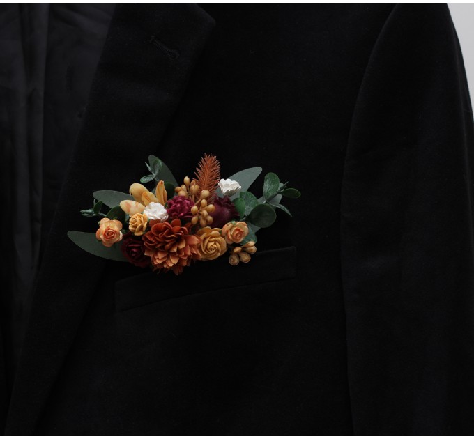 Pocket Boutonniere in Rust, Ivory & Burgundy | Faux Flower Accessories