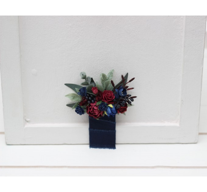Pocket Boutonniere in Burgundy & Navy Blue | Faux Flower Accessories