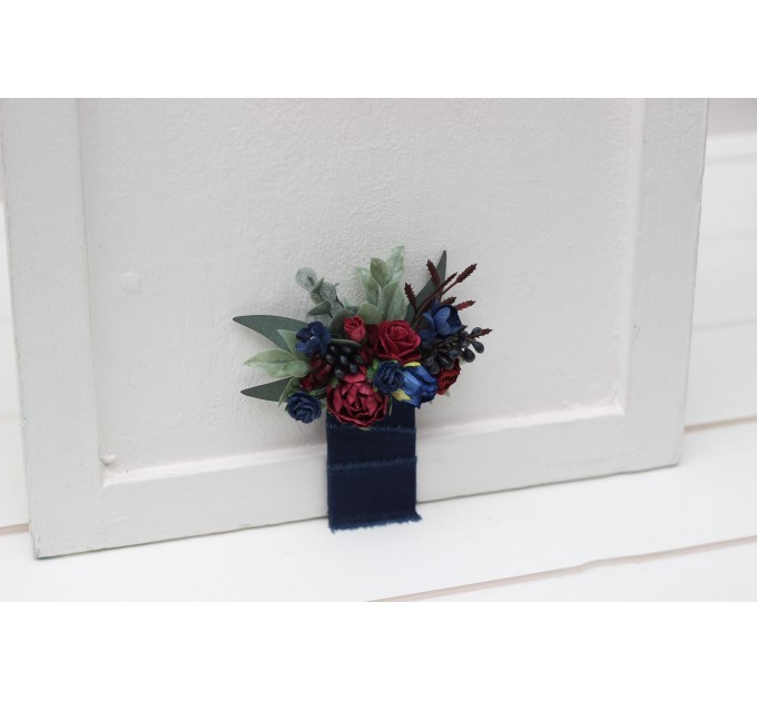 Pocket Boutonniere in Burgundy & Navy Blue | Faux Flower Accessories