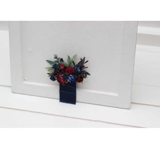 Pocket Boutonniere in Burgundy & Navy Blue | Faux Flower Accessories