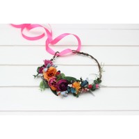 Colorful  flower crown. Hair wreath. Flower girl crown. Wedding flowers. 5187