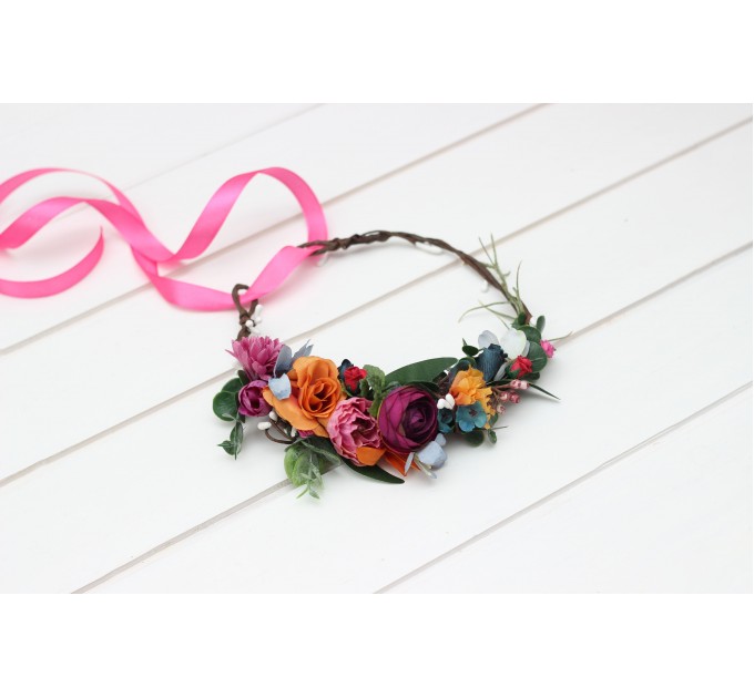 Colorful flower crown. Hair wreath. Flower girl crown. Wedding flowers. 5187
