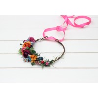 Colorful  flower crown. Hair wreath. Flower girl crown. Wedding flowers. 5187