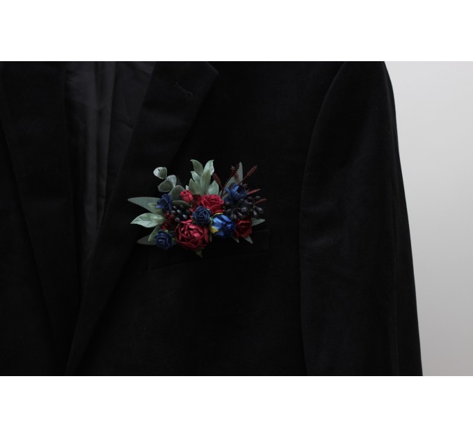 Pocket Boutonniere in Burgundy & Navy Blue | Faux Flower Accessories