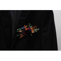 Pocket boutonniere in burgundy a navy blue and rust color scheme. Flower accessories. Pocket flowers. Square flowers. 5343