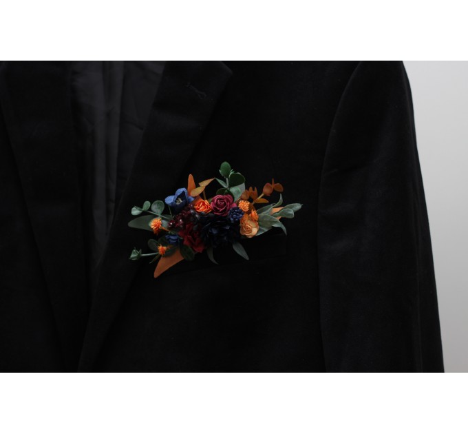 Pocket Boutonniere in Burgundy, Navy Blue & Rust | Faux Flower Accessories