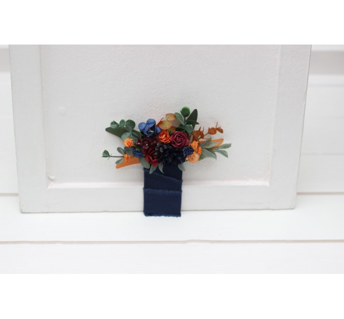Pocket Boutonniere in Burgundy, Navy Blue & Rust | Faux Flower Accessories