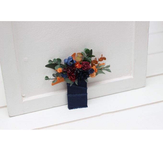 Pocket Boutonniere in Burgundy, Navy Blue & Rust | Faux Flower Accessories