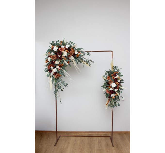 Flower Arch Arrangement in Cinnamon, Ivory, Burgundy & Orange | Faux Floral Archway for Wedding