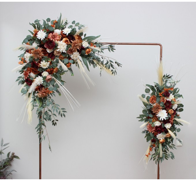 Flower Arch Arrangement in Cinnamon, Ivory, Burgundy & Orange | Faux Floral Archway for Wedding
