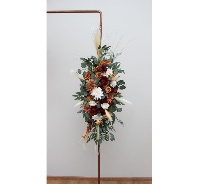 Flower Arch Arrangement in Cinnamon, Ivory, Burgundy & Orange | Faux Floral Archway for Wedding
