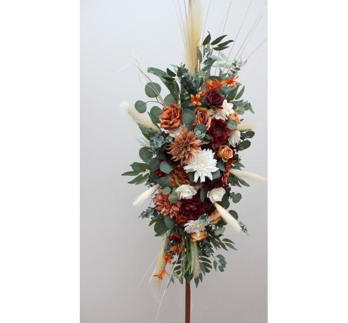 Flower Arch Arrangement in Cinnamon, Ivory, Burgundy & Orange | Faux Floral Archway for Wedding
