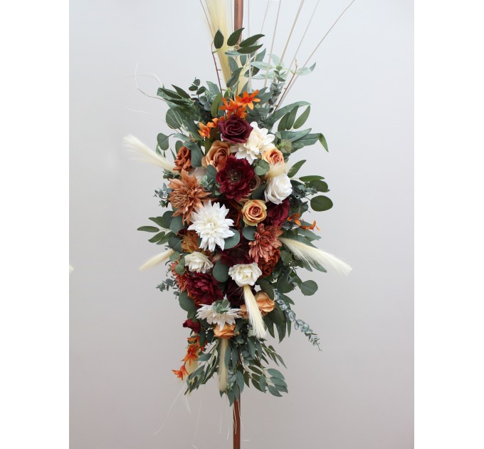 Flower Arch Arrangement in Cinnamon, Ivory, Burgundy & Orange | Faux Floral Archway for Wedding