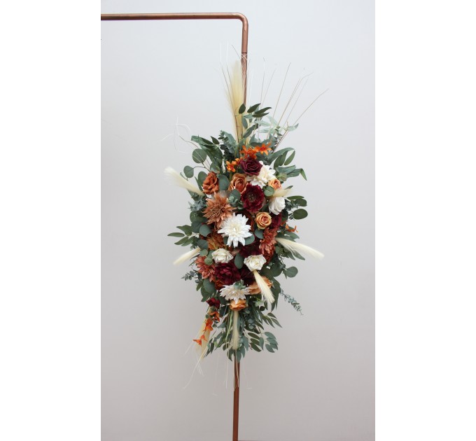Flower Arch Arrangement in Cinnamon, Ivory, Burgundy & Orange | Faux Floral Archway for Wedding