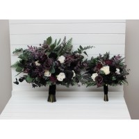 Bouquets in deep purple black ivory green color scheme. Bridal bouquet. Faux bouquet. Bridesmaid bouquet. Gothic black wedding bouquet. 5289