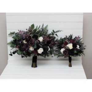 Bouquets in deep purple black ivory green color scheme. Bridal bouquet. Faux bouquet. Bridesmaid bouquet. Gothic black wedding bouquet. 5289