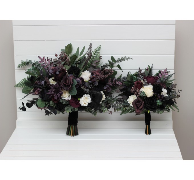 Deep Purple, Black, Ivory, and Green Wedding Bouquets – Gothic & Moody Bridal Designs