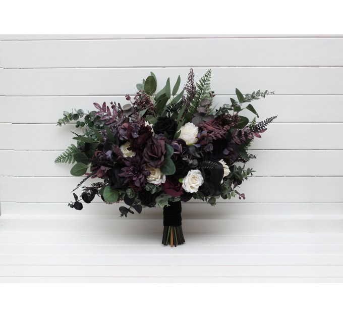 Deep Purple, Black, Ivory, and Green Wedding Bouquets – Gothic & Moody Bridal Designs