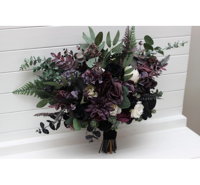 Deep Purple, Black, Ivory, and Green Wedding Bouquets – Gothic & Moody Bridal Designs