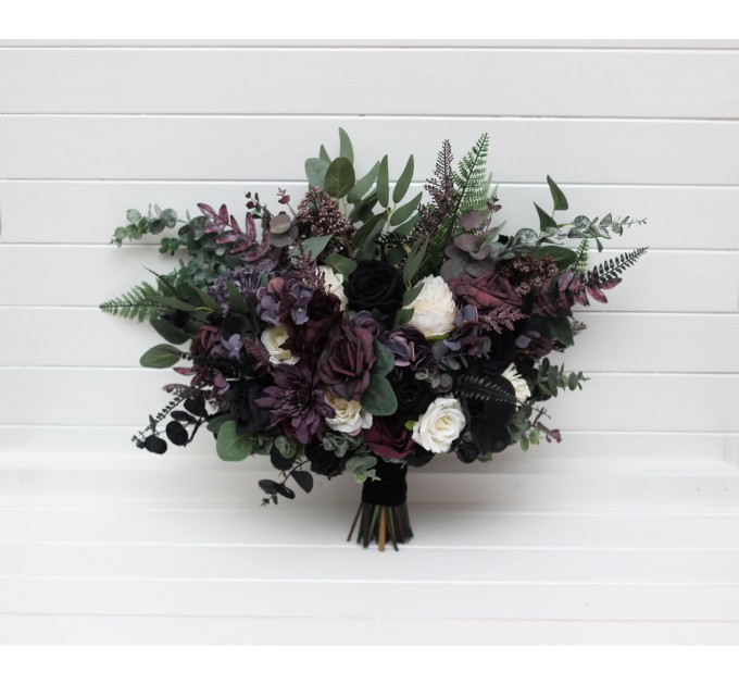 Deep Purple, Black, Ivory, and Green Wedding Bouquets – Gothic & Moody Bridal Designs