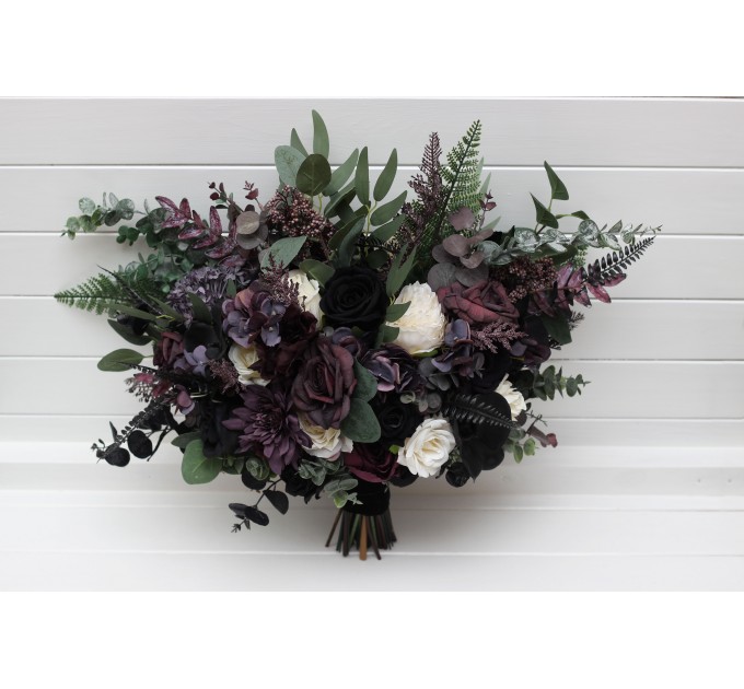 Deep Purple, Black, Ivory, and Green Wedding Bouquets – Gothic & Moody Bridal Designs