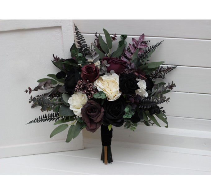 Deep Purple, Black, Ivory, and Green Wedding Bouquets – Gothic & Moody Bridal Designs