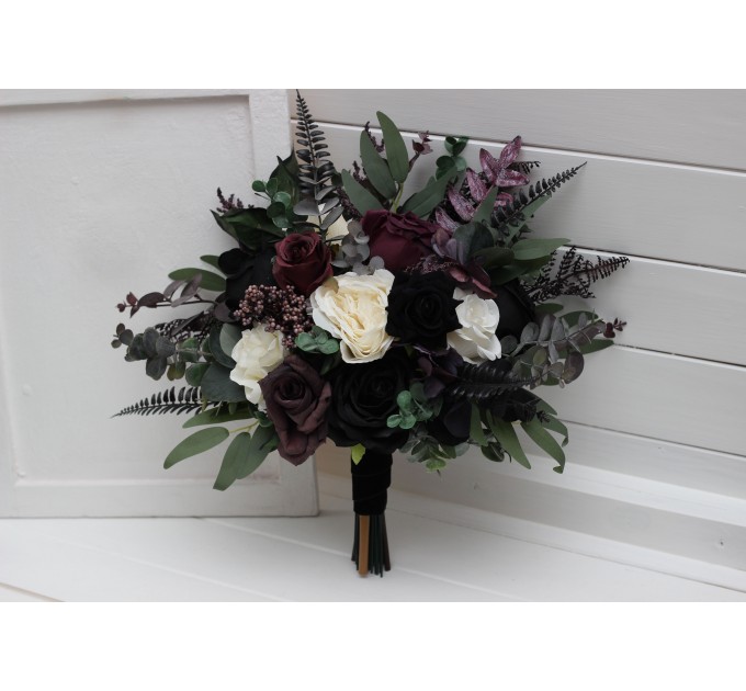 Deep Purple, Black, Ivory, and Green Wedding Bouquets – Gothic & Moody Bridal Designs