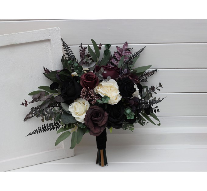 Deep Purple, Black, Ivory, and Green Wedding Bouquets – Gothic & Moody Bridal Designs
