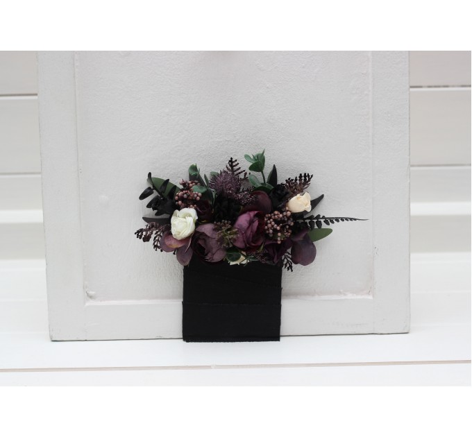 Pocket Boutonniere in Deep Purple, Black, Ivory & Green | Faux Flower Accessories