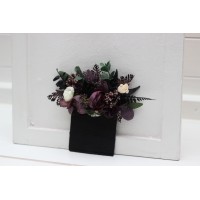 Pocket boutonniere in deep purple black ivory green color scheme. Flower accessories. Pocket flowers. Square flowers. 5289