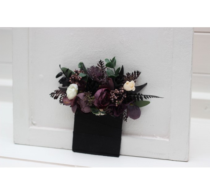 Pocket Boutonniere in Deep Purple, Black, Ivory & Green | Faux Flower Accessories