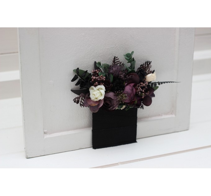 Pocket Boutonniere in Deep Purple, Black, Ivory & Green | Faux Flower Accessories