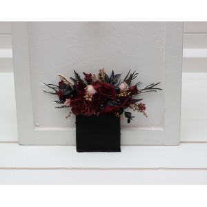 Halloween wedding. Pocket boutonniere in black burgundy gold beige  color scheme. Flower accessories. Pocket flowers. Square flowers. 0018