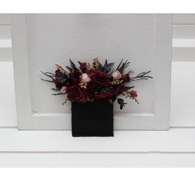 Halloween Wedding Pocket Boutonniere in Black, Burgundy, Gold & Beige | Faux Flower Accessories