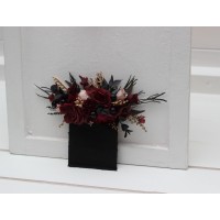 Halloween wedding. Pocket boutonniere in black burgundy gold beige  color scheme. Flower accessories. Pocket flowers. Square flowers. 0018
