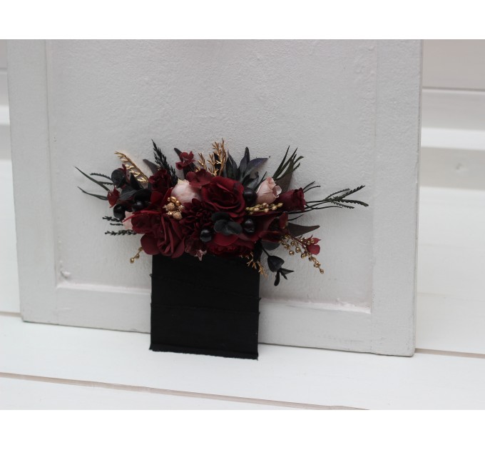 Halloween Wedding Pocket Boutonniere in Black, Burgundy, Gold & Beige | Faux Flower Accessories
