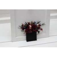 Halloween wedding. Pocket boutonniere in black burgundy gold beige  color scheme. Flower accessories. Pocket flowers. Square flowers. 0018