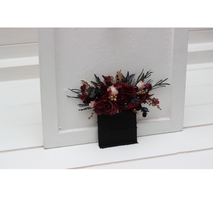 Halloween Wedding Pocket Boutonniere in Black, Burgundy, Gold & Beige | Faux Flower Accessories