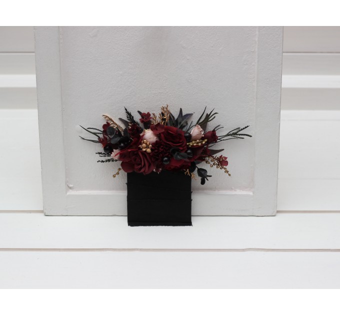 Halloween Wedding Pocket Boutonniere in Black, Burgundy, Gold & Beige | Faux Flower Accessories