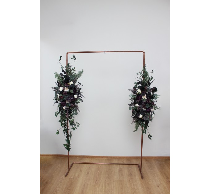 Flower Arch Arrangement in Deep Purple, Black, Ivory & Green | Faux Floral Archway for Wedding