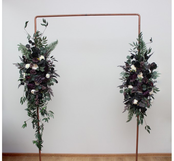 Flower Arch Arrangement in Deep Purple, Black, Ivory & Green | Faux Floral Archway for Wedding